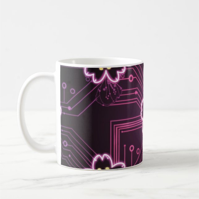 cyberpunk cherry blossom with a neon effect coffee mug (Left)
