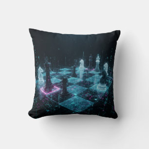 Cyberpunk Chess, Neon Digital Board Game S Throw Pillow