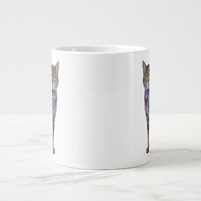 Cyberpunk Circuit Cat – Neon Tech Beast Giant Coffee Mug (Front)