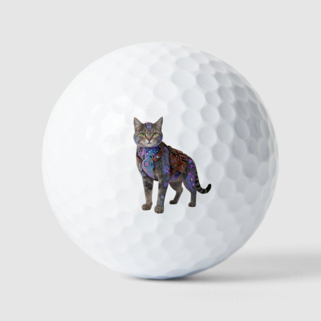 Cyberpunk Circuit Cat – Neon Tech Beast Golf Balls (Front)