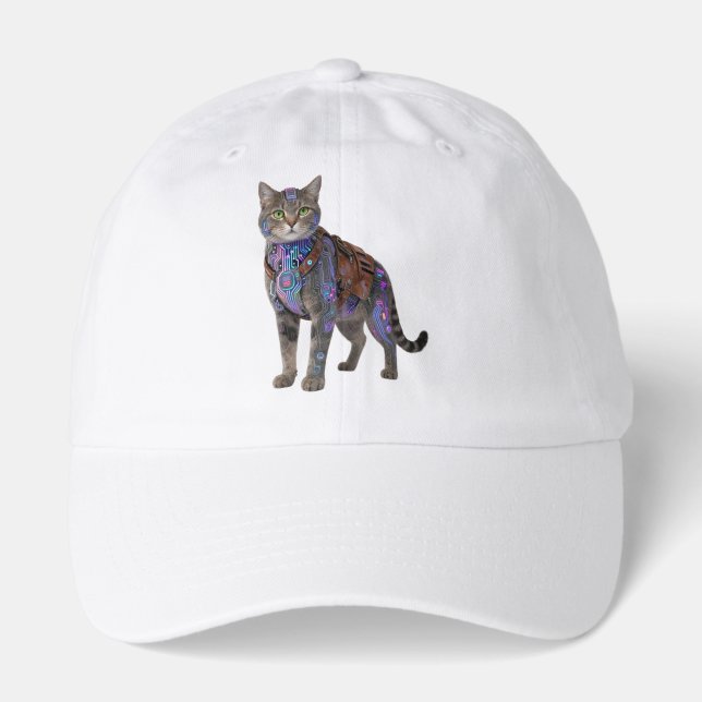 Cyberpunk Circuit Cat – Neon Tech Beast Hat (Front)