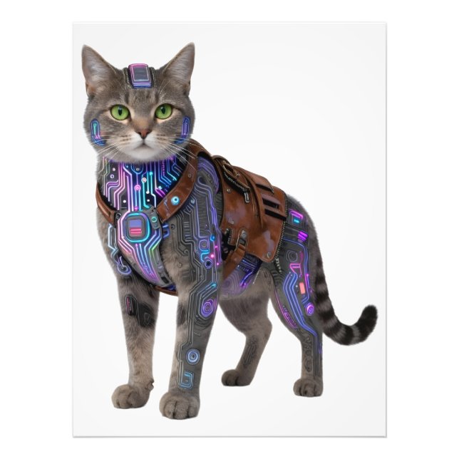 Cyberpunk Circuit Cat – Neon Tech Beast Photo Print (Front)