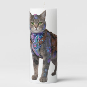Cyberpunk Circuit Cat – Neon Tech Beast Pillar Candle