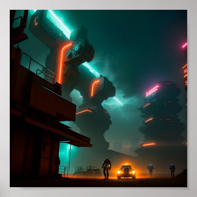  Cyberpunk City at Night Poster (Front)