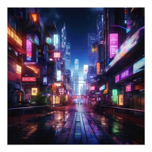 Cyberpunk City Night Photo Print (Front)