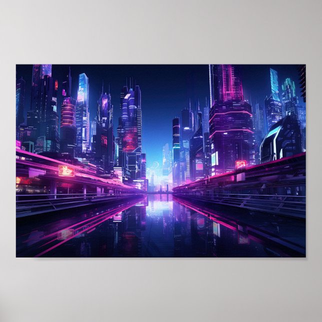 Cyberpunk City Reflection Poster (Front)