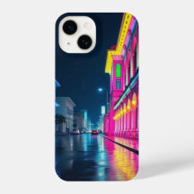 Cyberpunk City Street at Night Phone Case