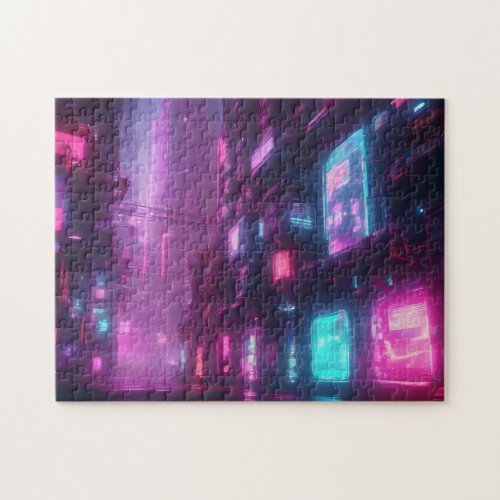Cyberpunk City Street Neon Jigsaw Puzzle