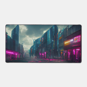 Cyberpunk City Street Neon Lights Gamers Gift Desk Mat