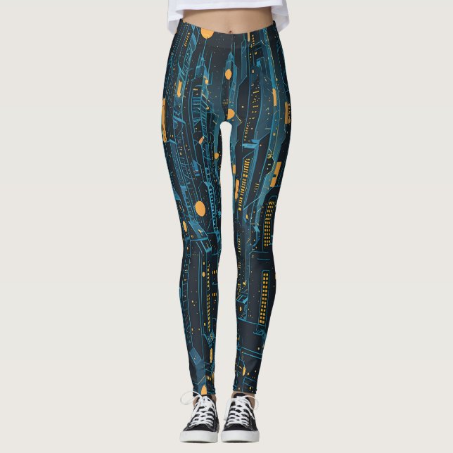 Cyberpunk Cityscape Leggings (Front)