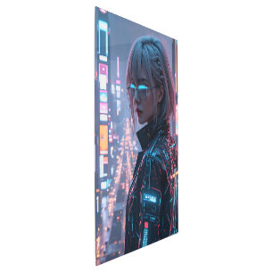 Cyberpunk Cityscape Poster Futuristic Female Hacke