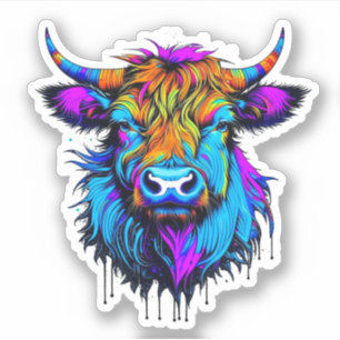 Cyberpunk Colorful Ai Highland Cow Sticker