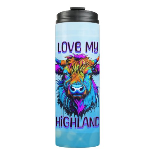 Cyberpunk Colorful Ai Highland Cow Thermal Tumbler