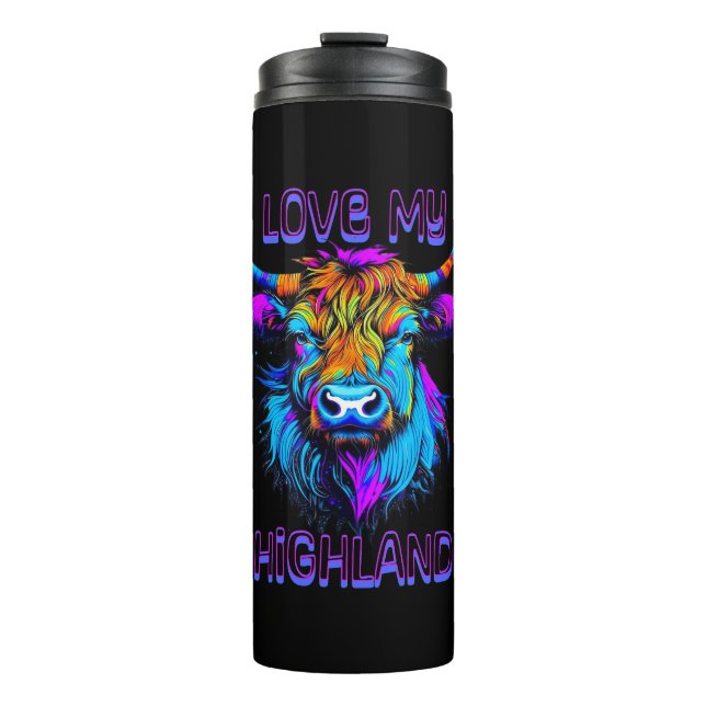 Cyberpunk Colorful Ai Highland Cow Thermal Tumbler (Front)