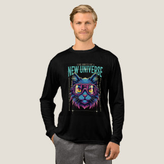 Cyberpunk Cosmic Cat T-Shirt - Neon Sci-Fi Graphic Tri-Blend Shirt