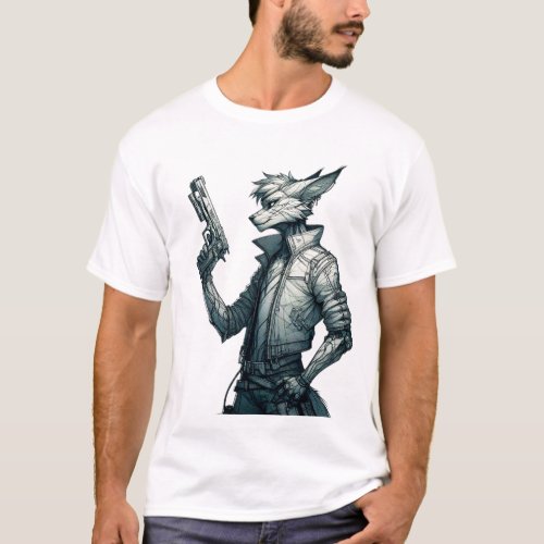 Cyberpunk cowboy fox  T_Shirt