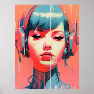 Cyberpunk Cyborg Girl Poster