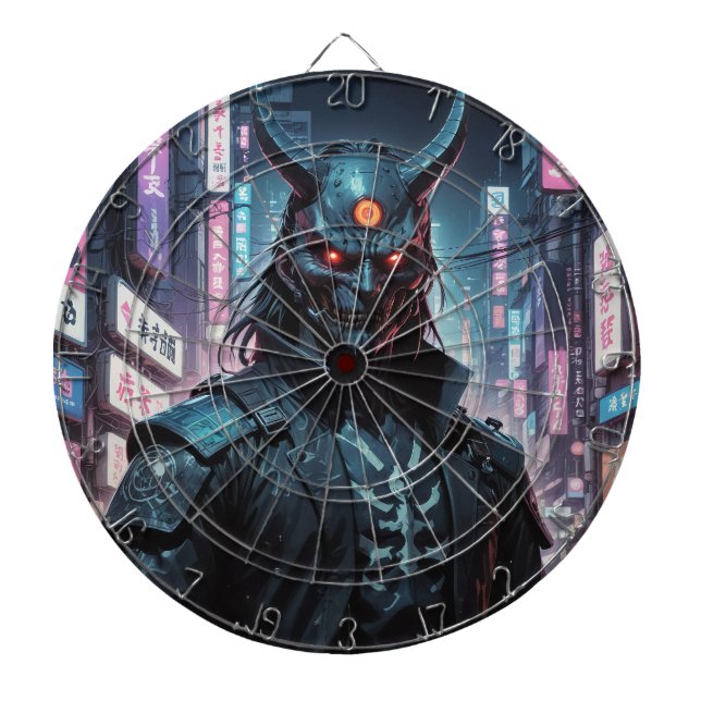 Cyberpunk Demon Samurai Dart Board (Front)