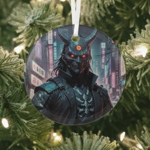 Cyberpunk Demon Samurai Glass Ornament