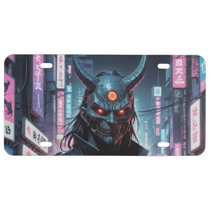 Cyberpunk Demon Samurai License Plate
