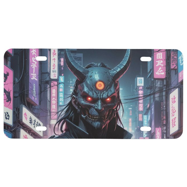 Cyberpunk Demon Samurai License Plate (Front)