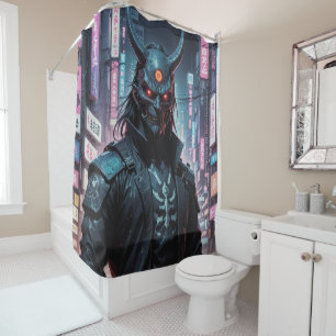 Cyberpunk Demon Samurai Shower Curtain