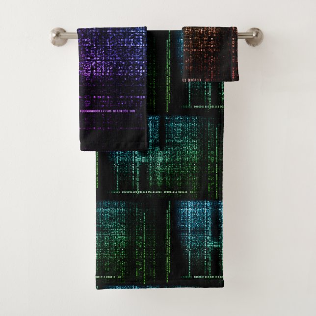 Cyberpunk Digital Matrix Code Bath Towel Set (Insitu)