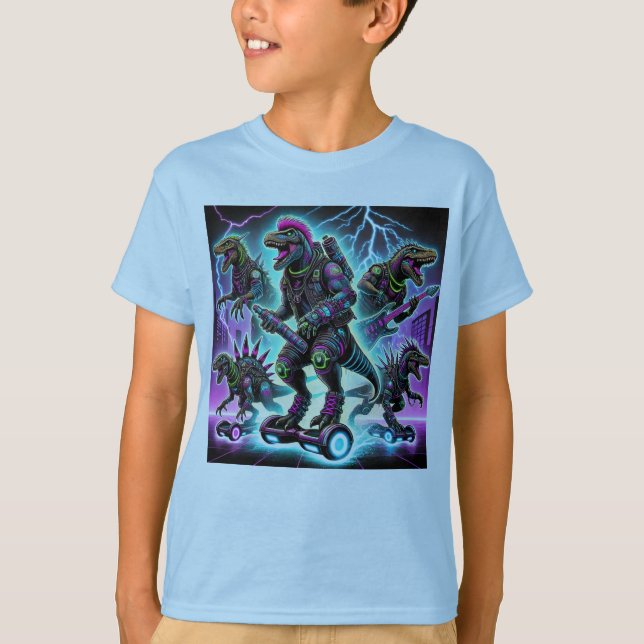 Cyberpunk Dino Warriors – Extreme Futuristic Dinos T-Shirt (Front)
