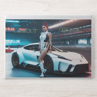 "Cyberpunk Dream Girl & Futuristic Race Car Full B HP Laptop Skin