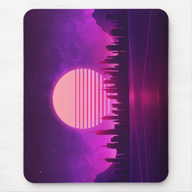 cyberpunk eletronic synthwave scifi pink black mouse pad (Front)