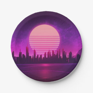 cyberpunk eletronic synthwave scifi pink black  paper plates