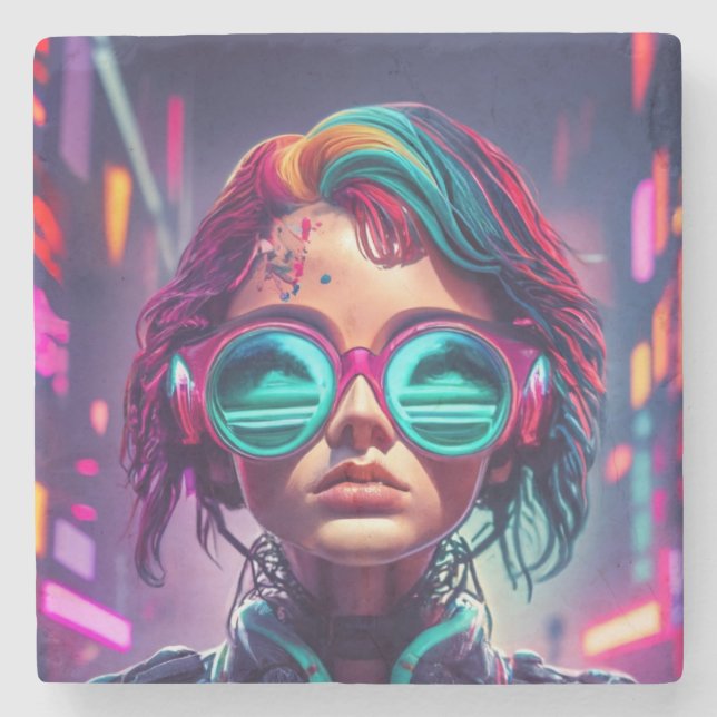 Cyberpunk Fashion: The Future of Style Stone Coaster (Front)