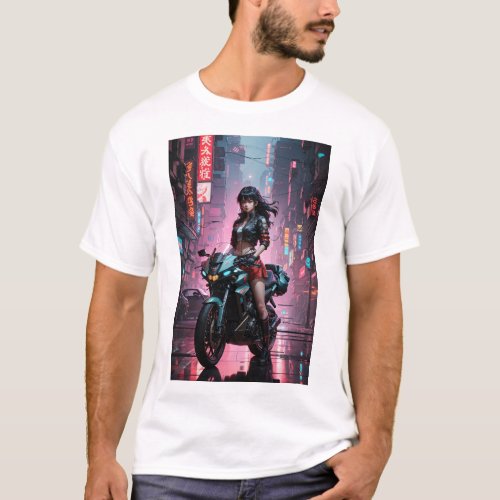 Cyberpunk Female Biker Tee T_Shirt