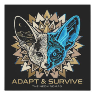Cyberpunk Fennec Fox Geometric Poster