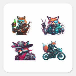 Cyberpunk Fox Funny 4 Pack Stickers