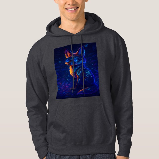 Cyberpunk Fox in Neon Jungle – Futuristic Glowing  Hoodie (Front)