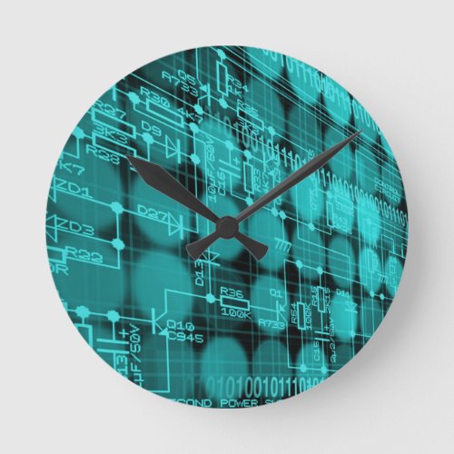 Cyberpunk Futuristic Computer Technology Circuit Round Clock