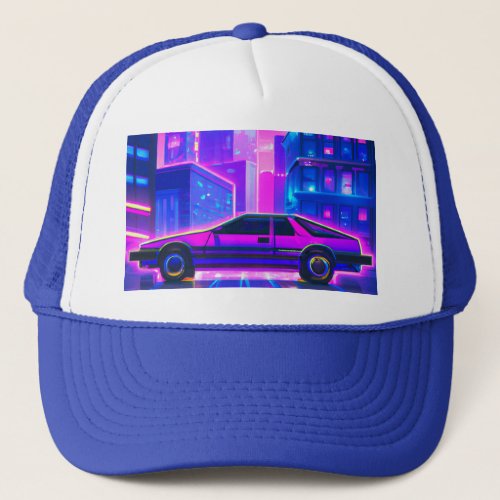 Cyberpunk futuristic neon car  trucker hat