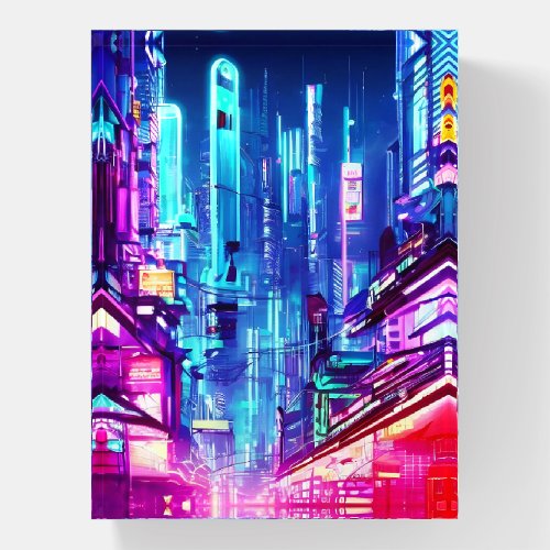 Cyberpunk Futuristic Neon City Paperweight