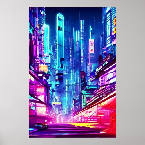 Cyberpunk Futuristic Neon City Poster