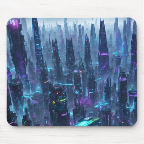 Cyberpunk Futuristic Skyline Mouse Pad
