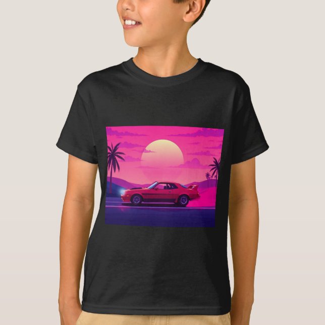 Cyberpunk Gamer Sunset Car Boy's T-Shirt (Front)