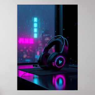 Cyberpunk Gaming Headset Poster