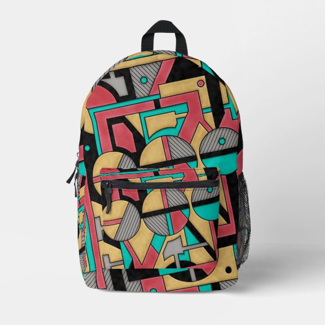 Cyberpunk Geomatric Abstract Printed Backpack (Front)