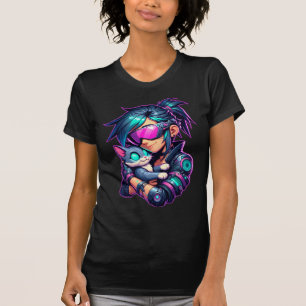 Cyberpunk Girl and Cat T-Shirt