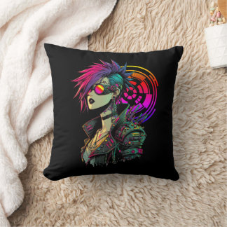 Cyberpunk Girl Throw Pillow