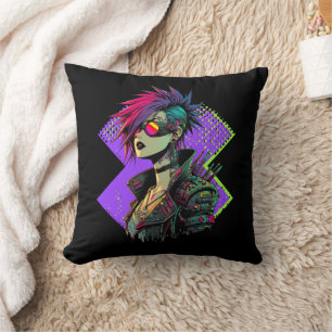 Cyberpunk Girl Throw Pillow