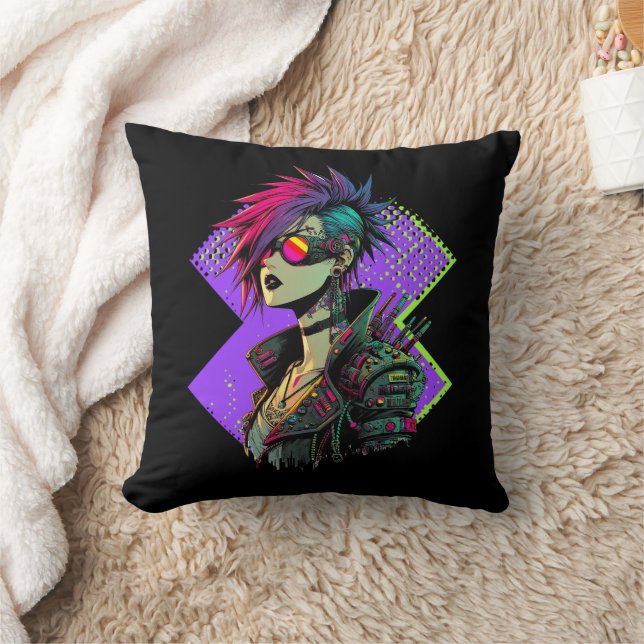 Cyberpunk Girl Throw Pillow (Blanket)