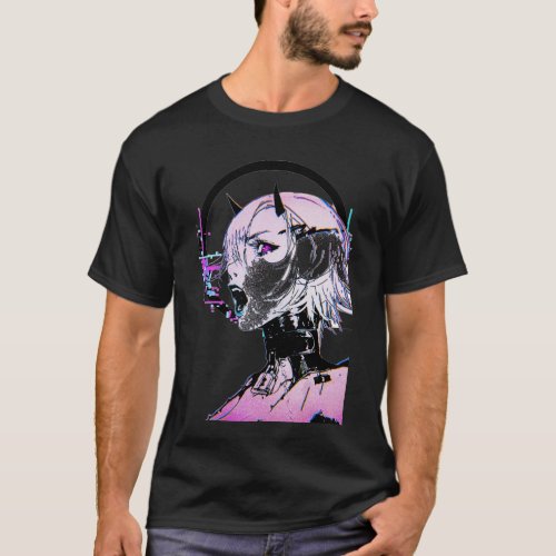 Cyberpunk Glitch Girl Orb Vaporwave T_Shirt