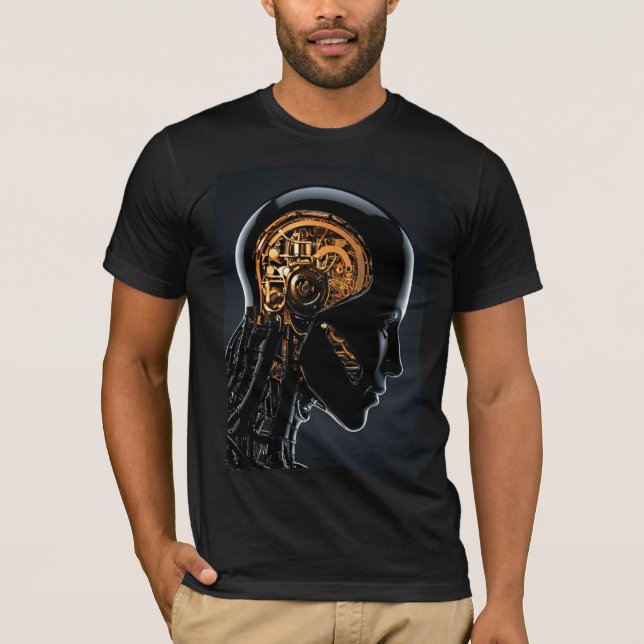 Cyberpunk Gold Mechanical Robot AI T-Shirt (Front)